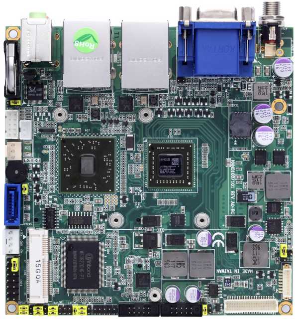 NANO100 - Одноплатный компьютер Nano-ITX, AMD G-Series APU T56N 1.65 GHz, LVDS/ DisplayPort/VGA, 2xLAN, Audio