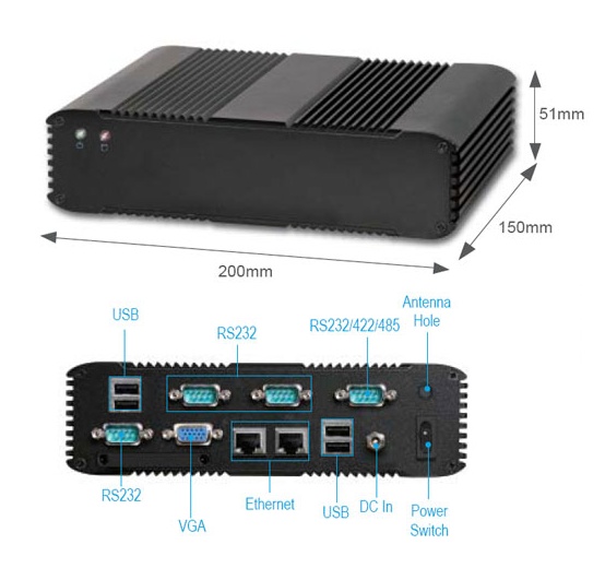 Portwell WEBS-1340 - компактный промышленный компьютер на базе Intel Atom N450/D510 (-5~+45°С, 12V, 3xRS/232+1xRS232/422/485)