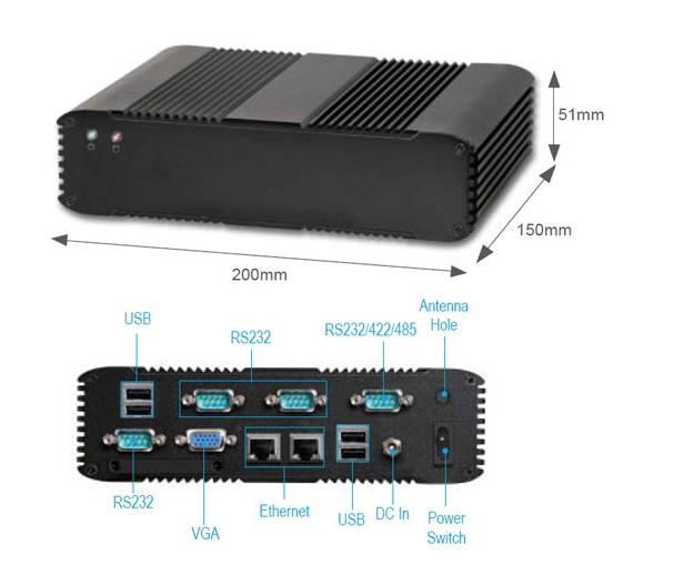 Portwell WEBS-1341 - компактный промышленный компьютер на базе Intel Atom  N455/D525 (-5~+45°С, 12V, 3xRS/232+1xRS232/422/485))